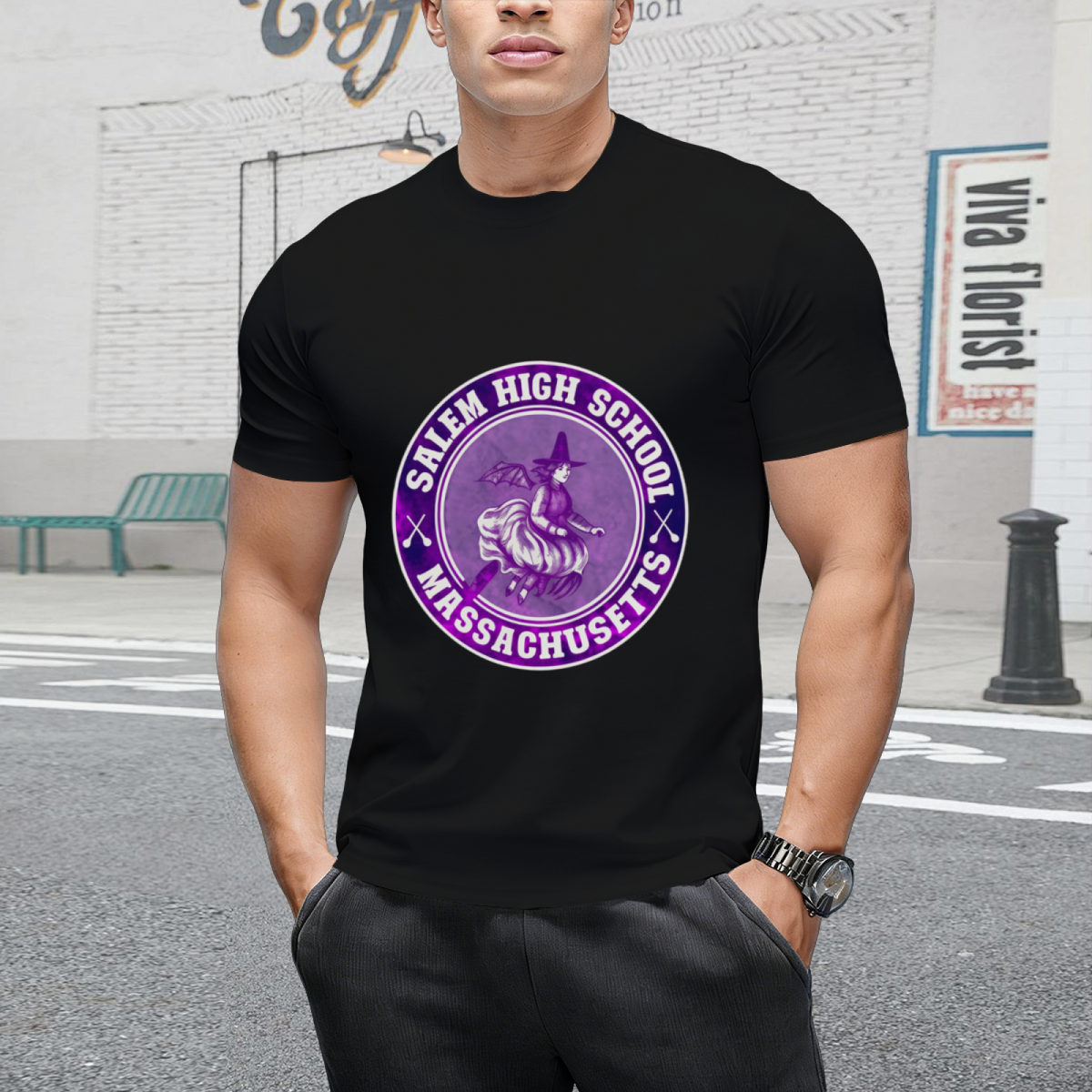 Salem High School Broomstick Witch Graphic T-Shirt