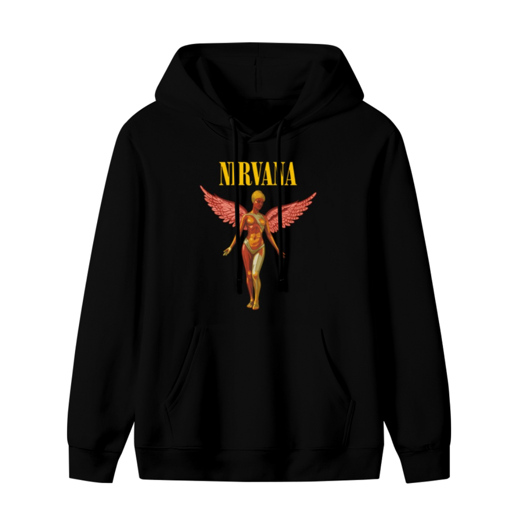 Nirvana In Utero Pink Winged Angel Hoodie, product image featuring the pink angel artwork design