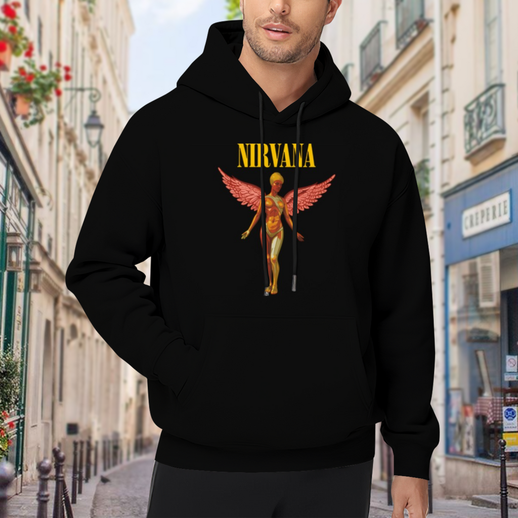Nirvana In Utero Pink Winged Angel Hoodie, product listing image of the pink angel artwork graphic