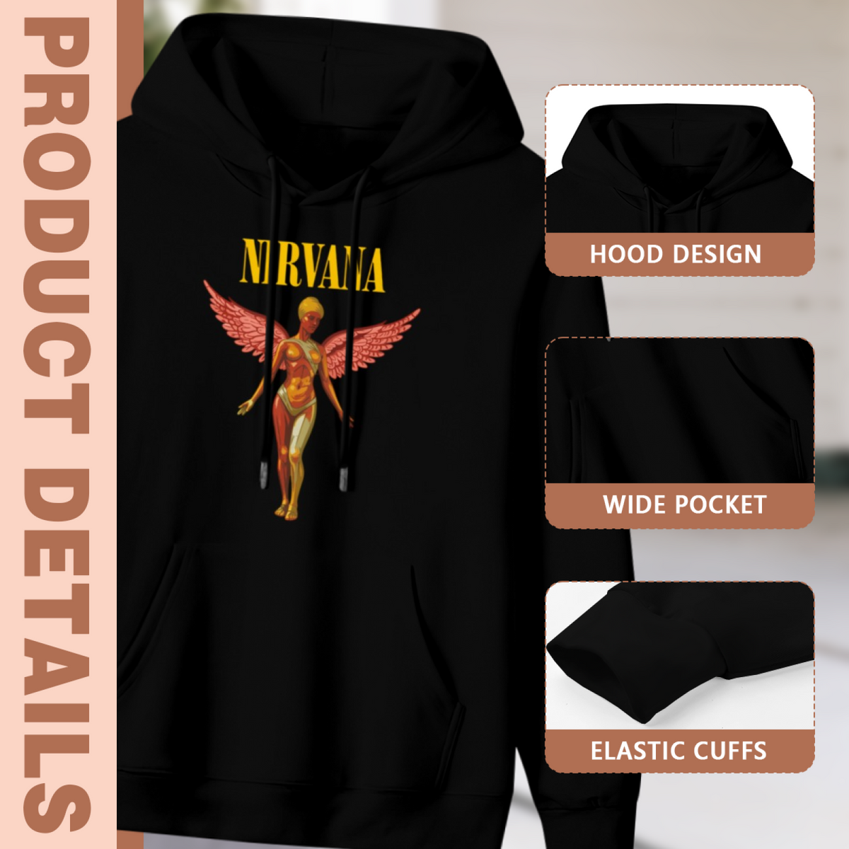 Nirvana In Utero Pink Winged Angel Hoodie, apparel product image