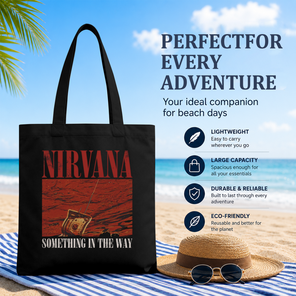 Nirvana Something in the Way Canvas Tote — a design referring to the Nirvana song “Something in the Way”