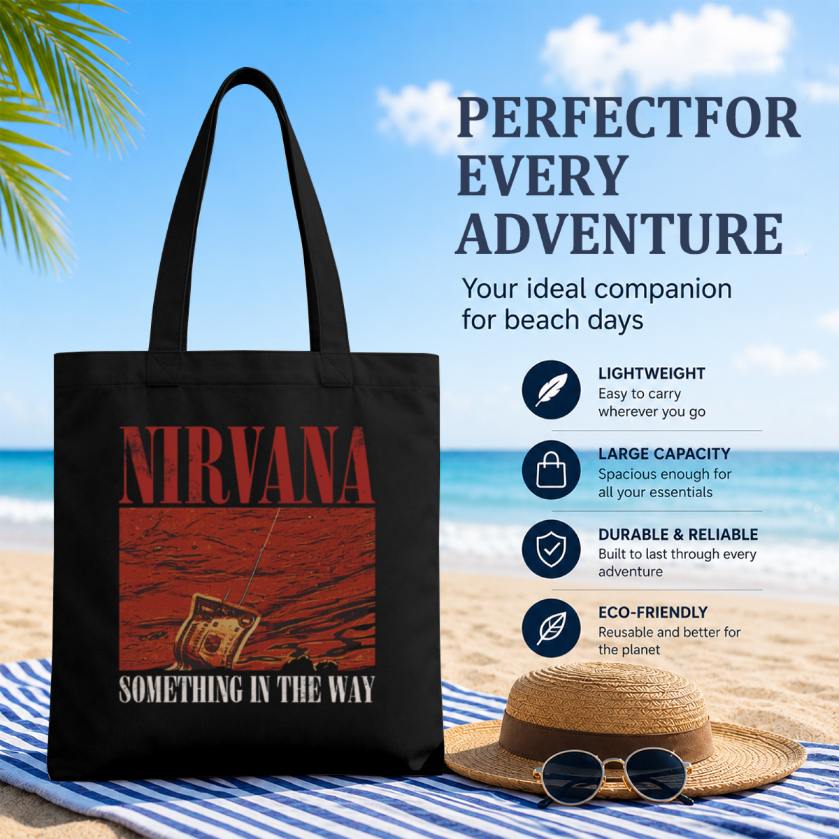 Nirvana Something in the Way Canvas Tote — a design referring to the Nirvana song “Something in the Way”