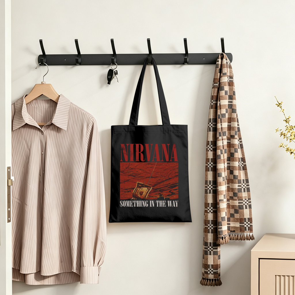 Nirvana Something in the Way Canvas Tote — a design referring to the Nirvana song “Something in the Way”