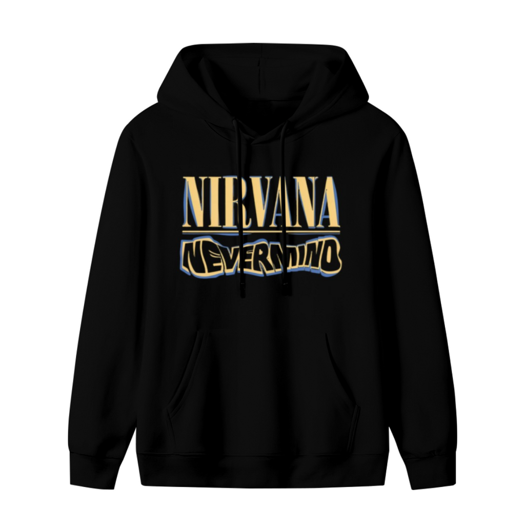 Nirvana Nevermind Blue Yellow Logo Hoodie, product image featuring the blue and yellow contrast design