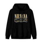 Nirvana Nevermind Blue Yellow Logo Hoodie, product image featuring the blue and yellow contrast design