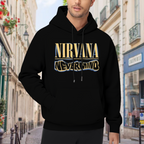 Nirvana Nevermind Blue Yellow Logo Hoodie, product listing image of the blue and yellow contrast graphic
