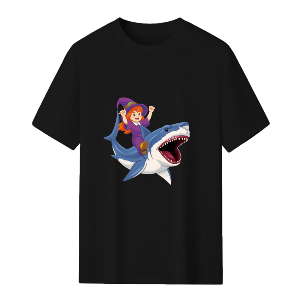 Witch Riding Shark Spooky Halloween Costume Graphic T-Shirt