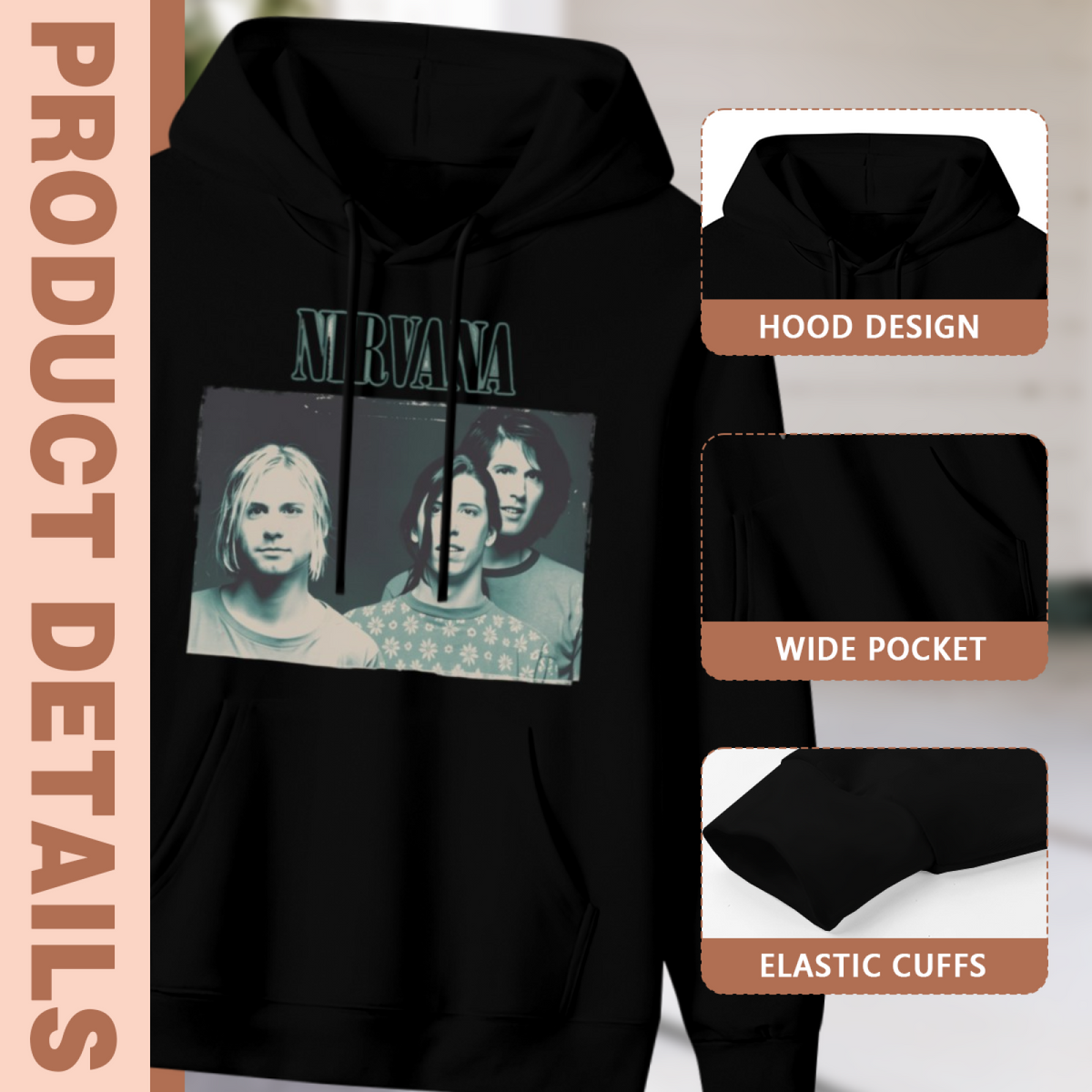 Nirvana Blue Tinted Band Portrait Hoodie, apparel product image
