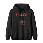 Hoodie product image with kurt cobain acoustic guitar artwork, black colorway