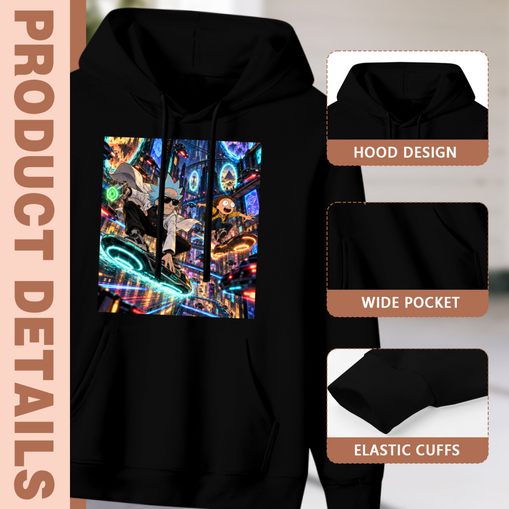 Women's Midnight Board Adventure hoodie product-feature illustration with close views of the hood, pocket and cuffs