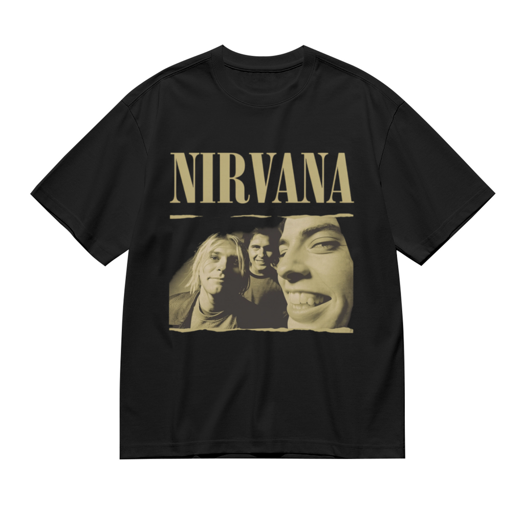 Graphic T-shirt product image with vintage band portrait artwork
