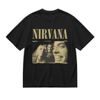 Graphic T-shirt product image with vintage band portrait artwork