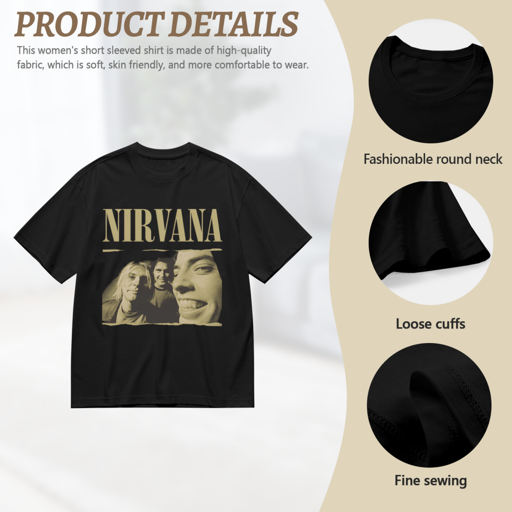 Graphic T-shirt product image with vintage band portrait artwork