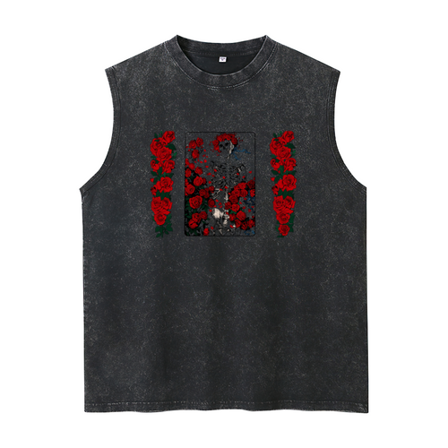 Grateful Dead washed graphic tank top with Woodcut Wheel Roses graphic