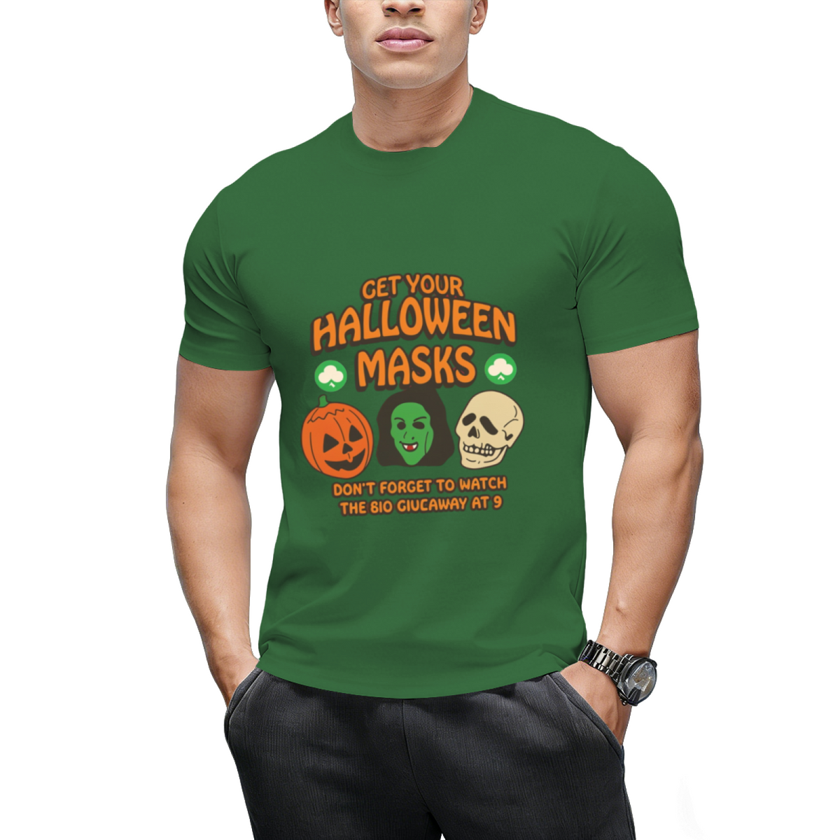 Silver Shamrock Halloween Masks Graphic T-Shirt