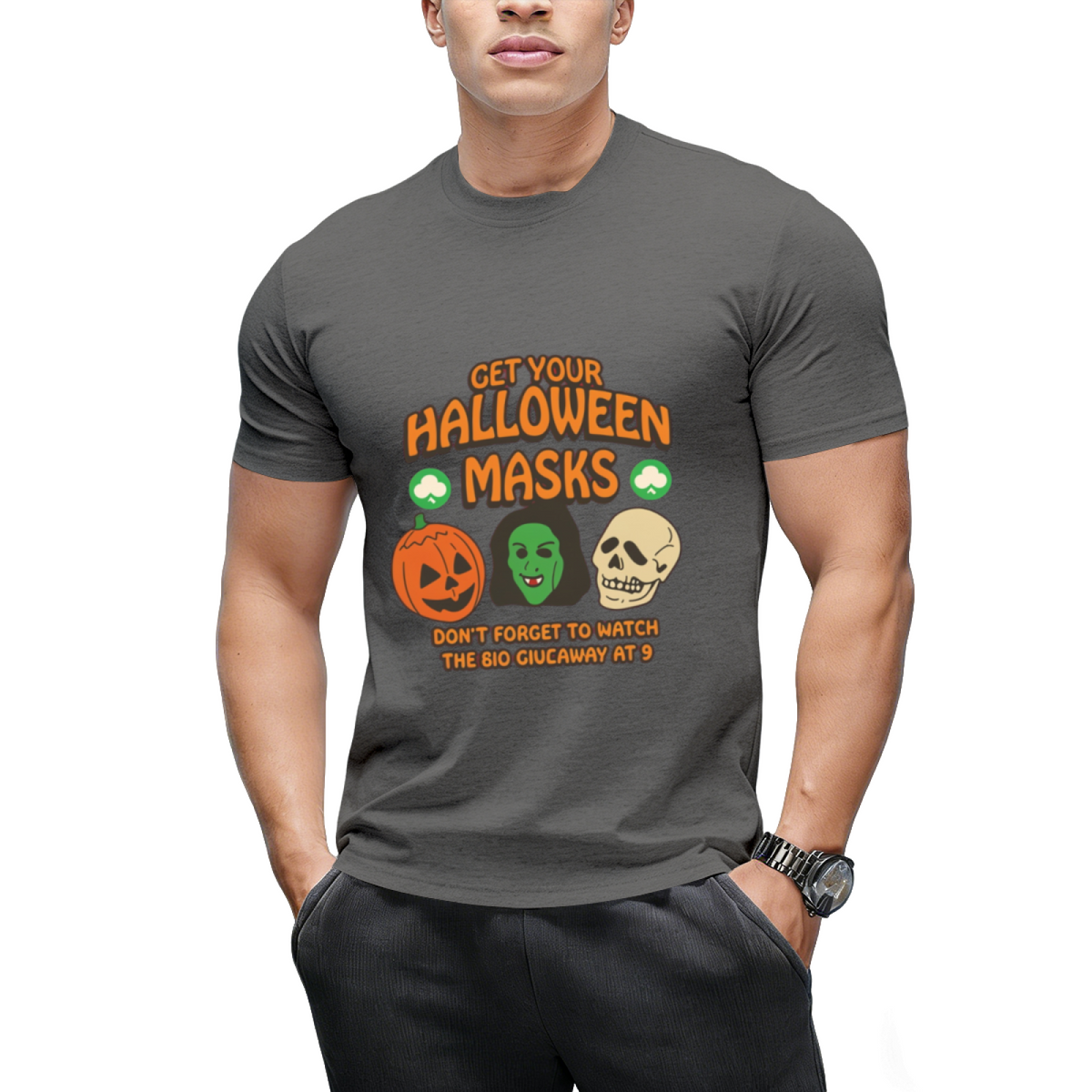 Silver Shamrock Halloween Masks Graphic T-Shirt