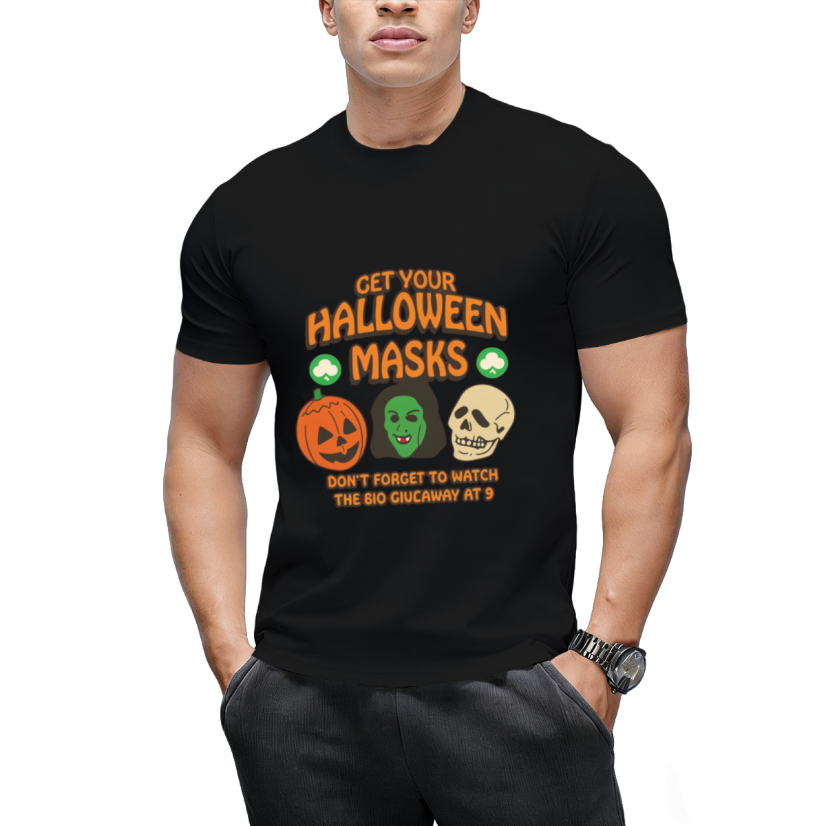 Silver Shamrock Halloween Masks Graphic T-Shirt