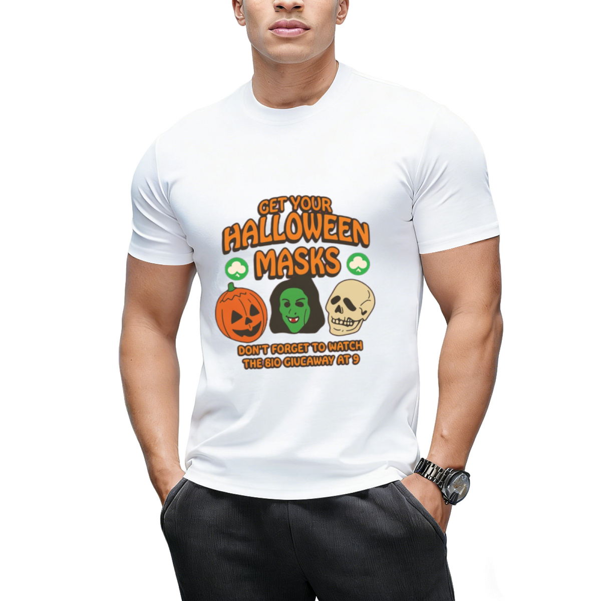Silver Shamrock Halloween Masks Graphic T-Shirt