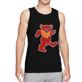 Grateful Dead Blue tie dye featuring a red dancing bear with an orange collar and white outline graphic tank top product image