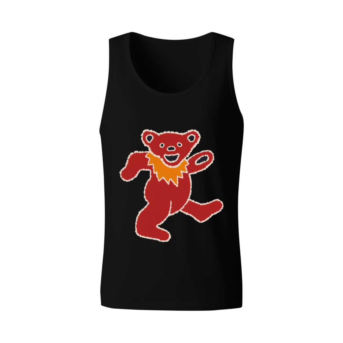 Grateful Dead Blue tie dye featuring a red dancing bear with an orange collar and white outline graphic tank top product image