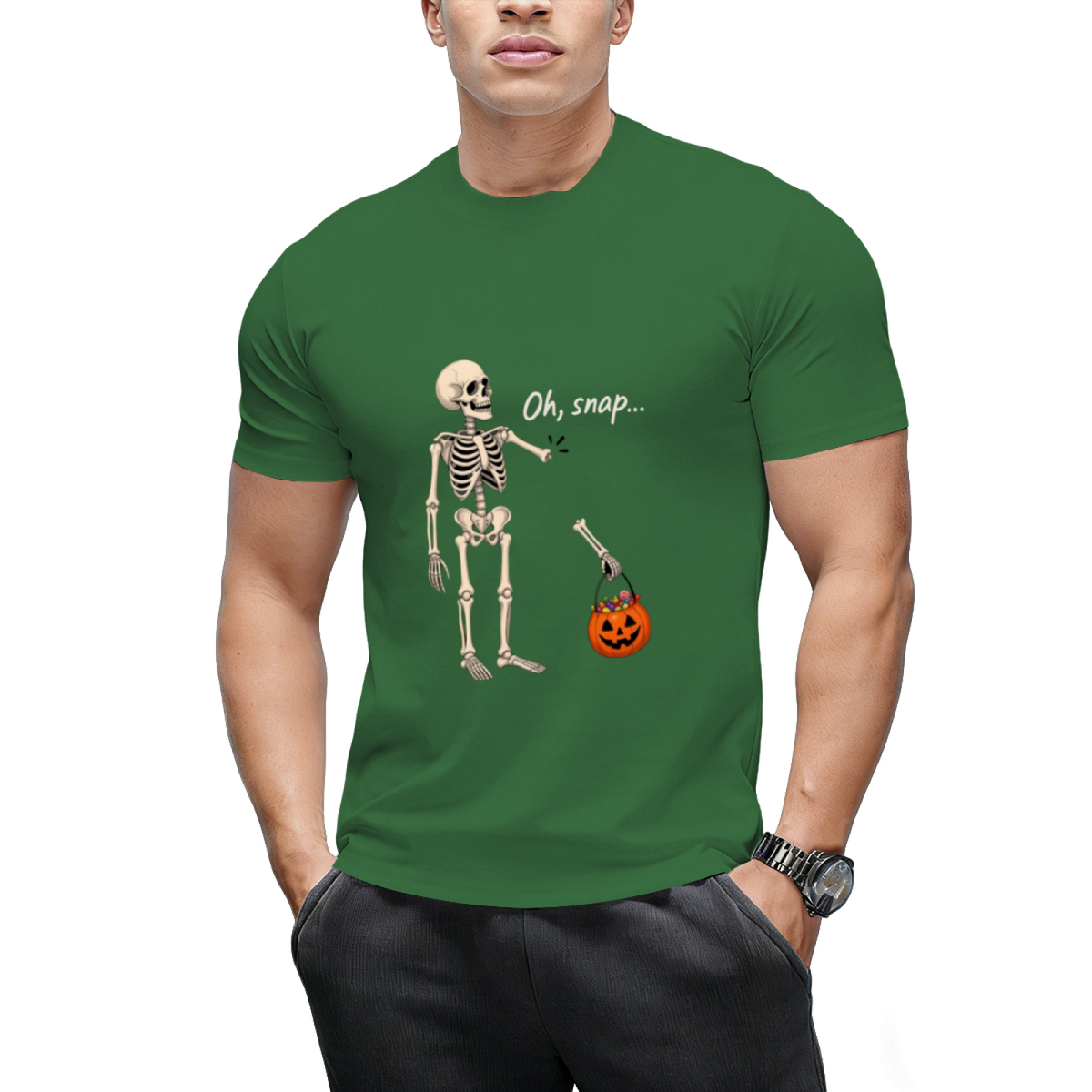 Oh Snap Skeleton and Pumpkin Graphic T-Shirt