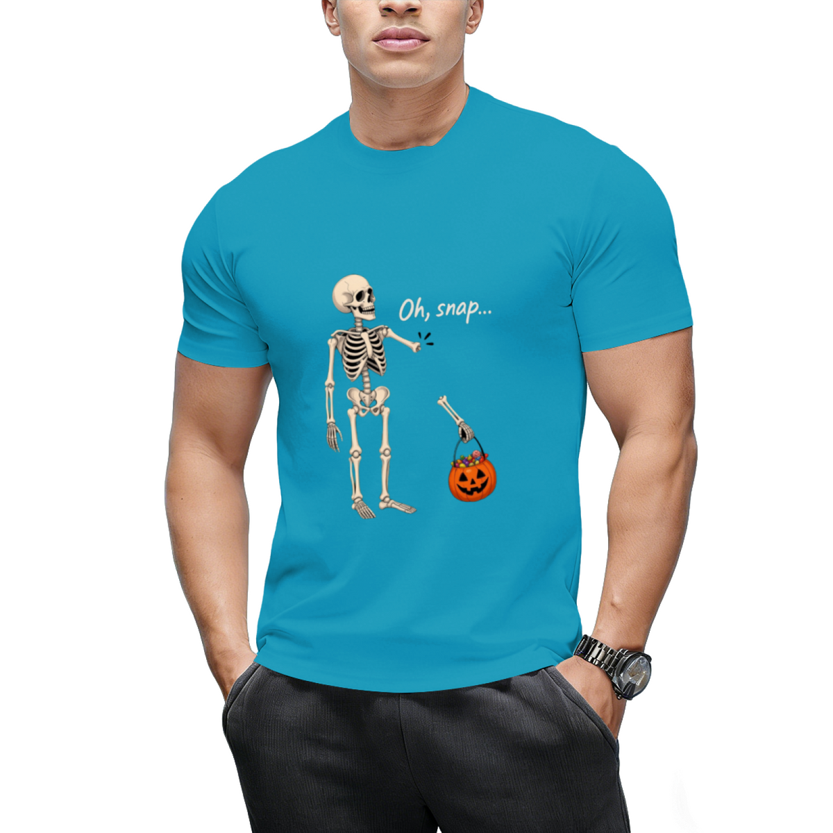 Oh Snap Skeleton and Pumpkin Graphic T-Shirt