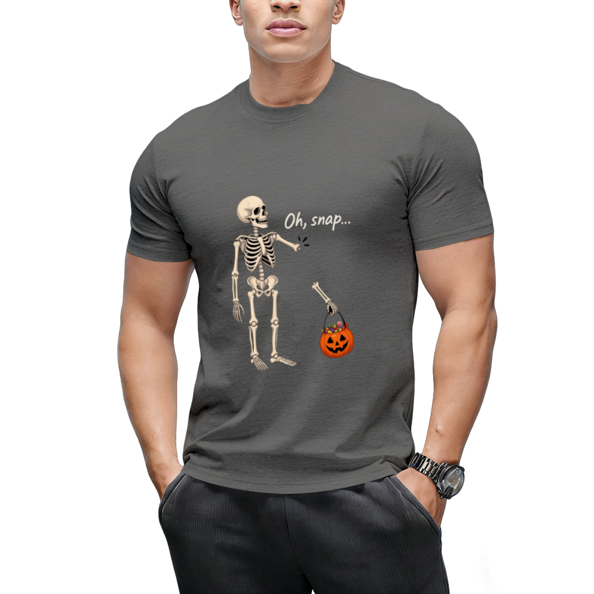 Oh Snap Skeleton and Pumpkin Graphic T-Shirt