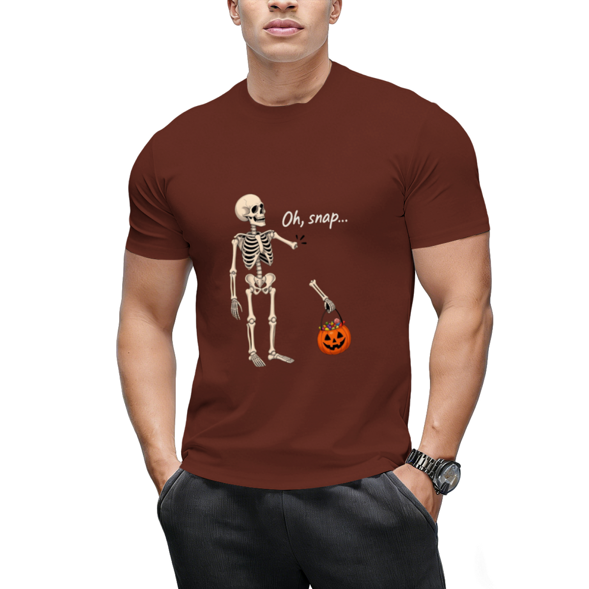 Oh Snap Skeleton and Pumpkin Graphic T-Shirt