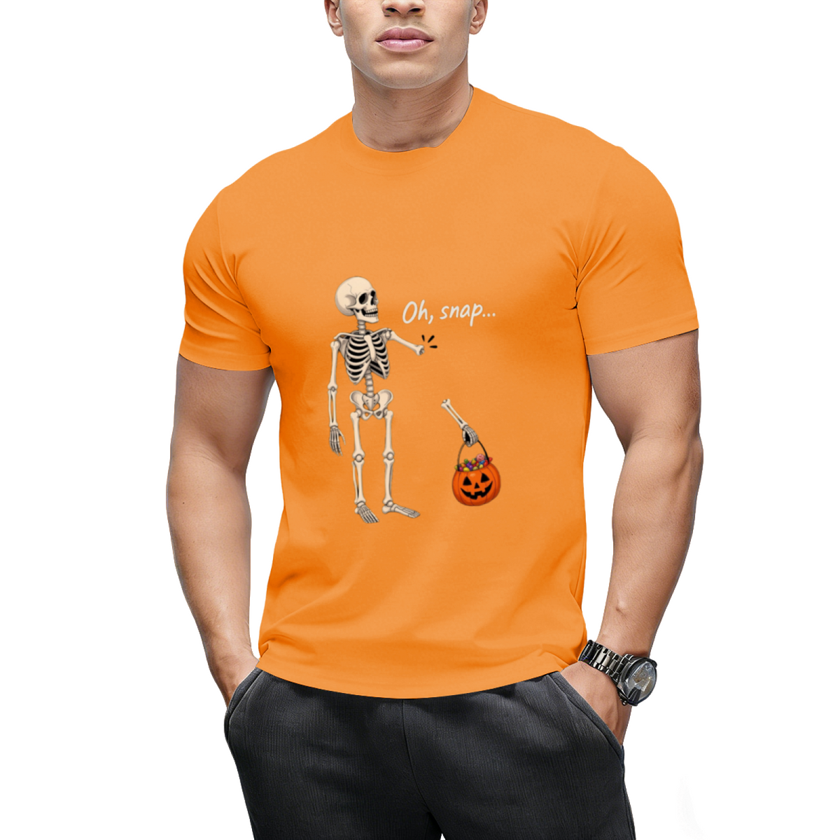 Oh Snap Skeleton and Pumpkin Graphic T-Shirt