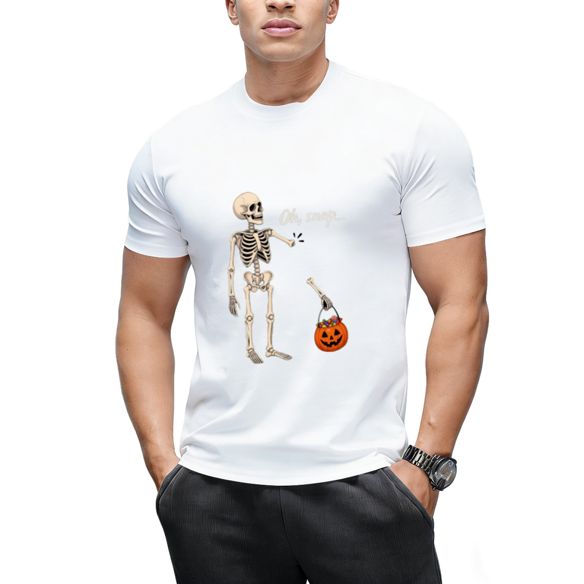 Oh Snap Skeleton and Pumpkin Graphic T-Shirt