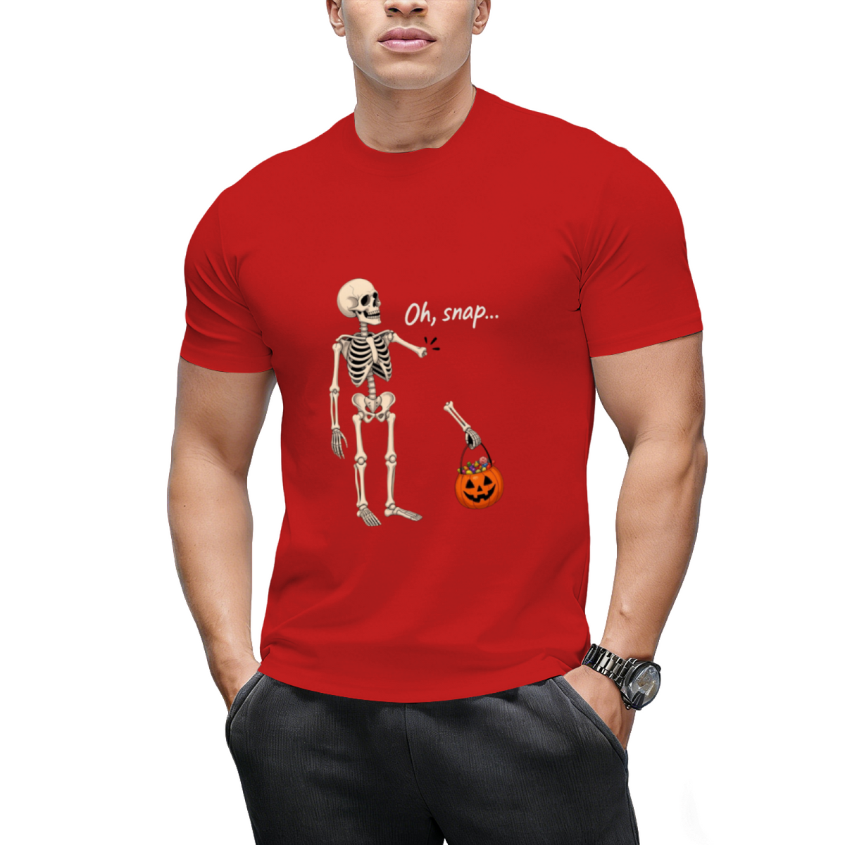Oh Snap Skeleton and Pumpkin Graphic T-Shirt