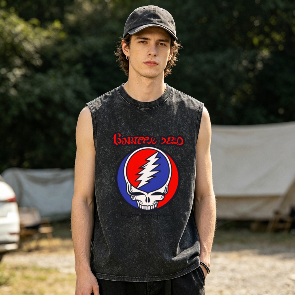 Grateful Dead washed graphic tank top with Steal Your Face Album graphic