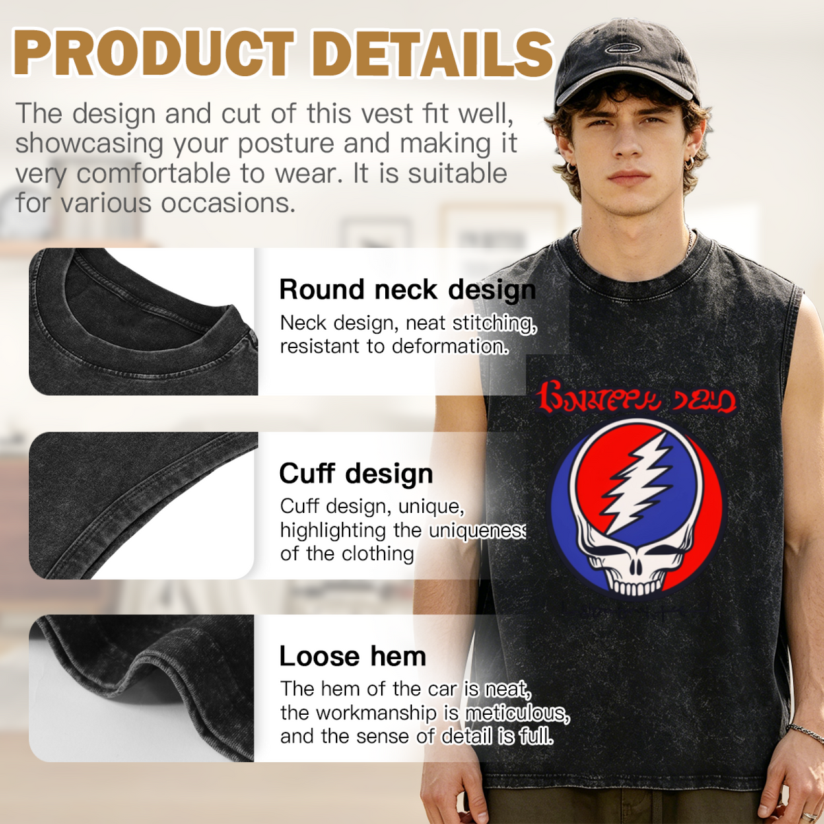 Grateful Dead washed graphic tank top with Steal Your Face Album graphic