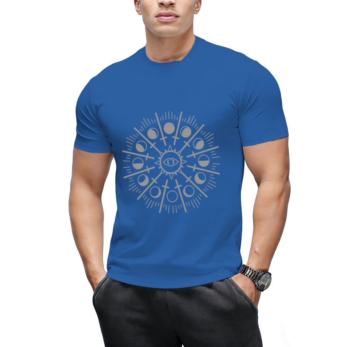 Sun Sword and Moon Phases Graphic T-Shirt