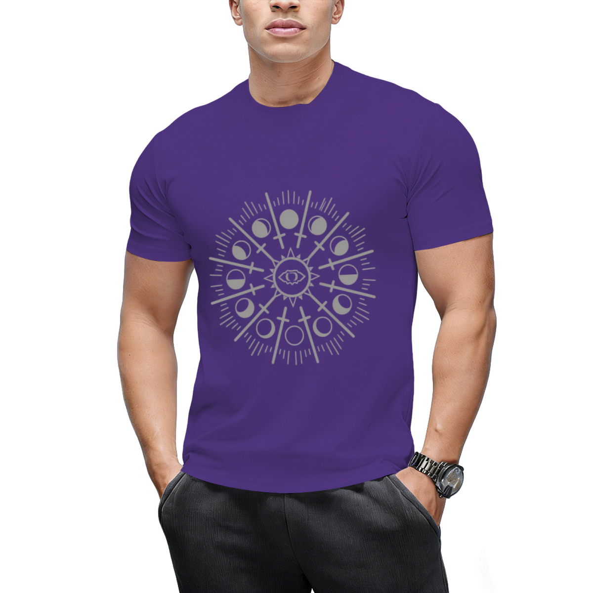 Sun Sword and Moon Phases Graphic T-Shirt