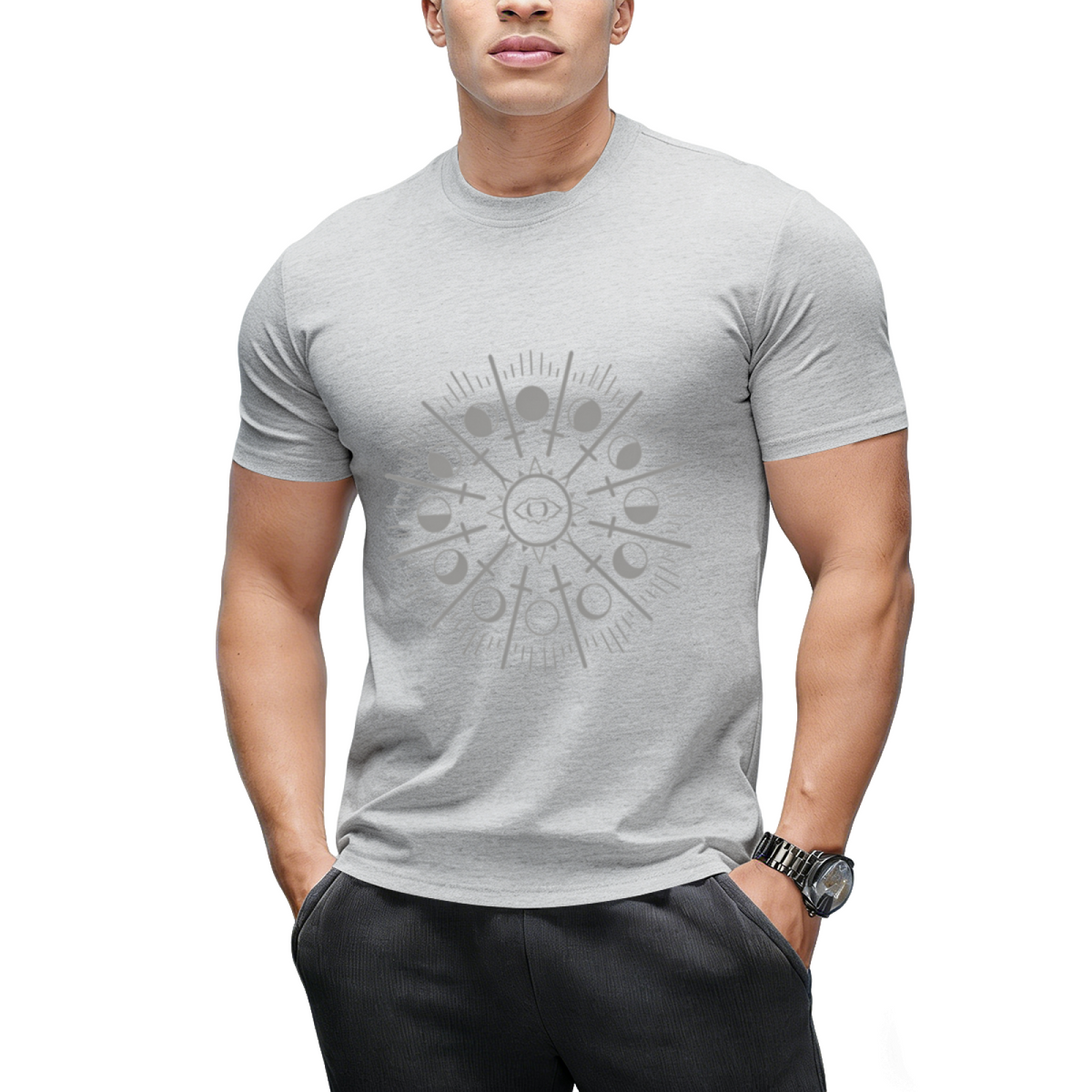 Sun Sword and Moon Phases Graphic T-Shirt