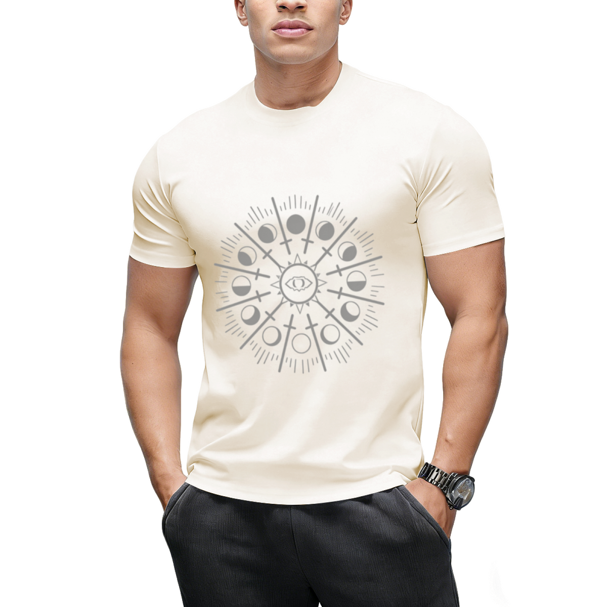 Sun Sword and Moon Phases Graphic T-Shirt
