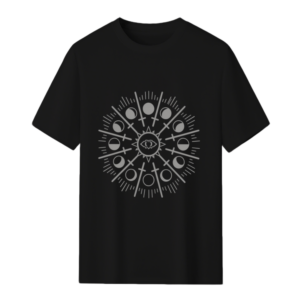 Sun Sword and Moon Phases Graphic T-Shirt