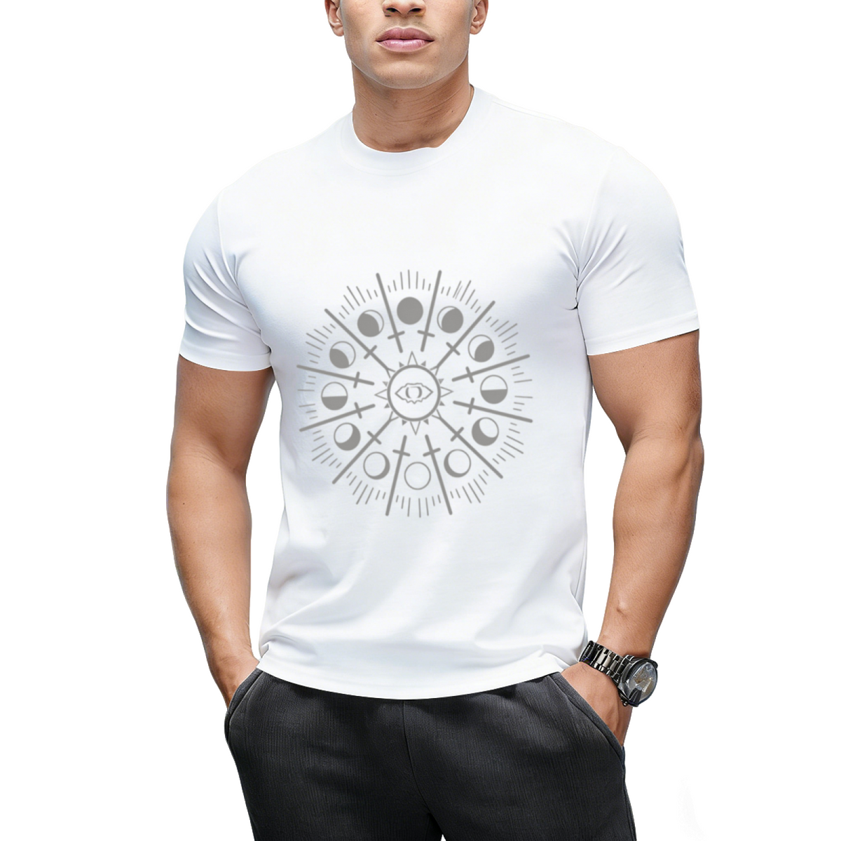 Sun Sword and Moon Phases Graphic T-Shirt