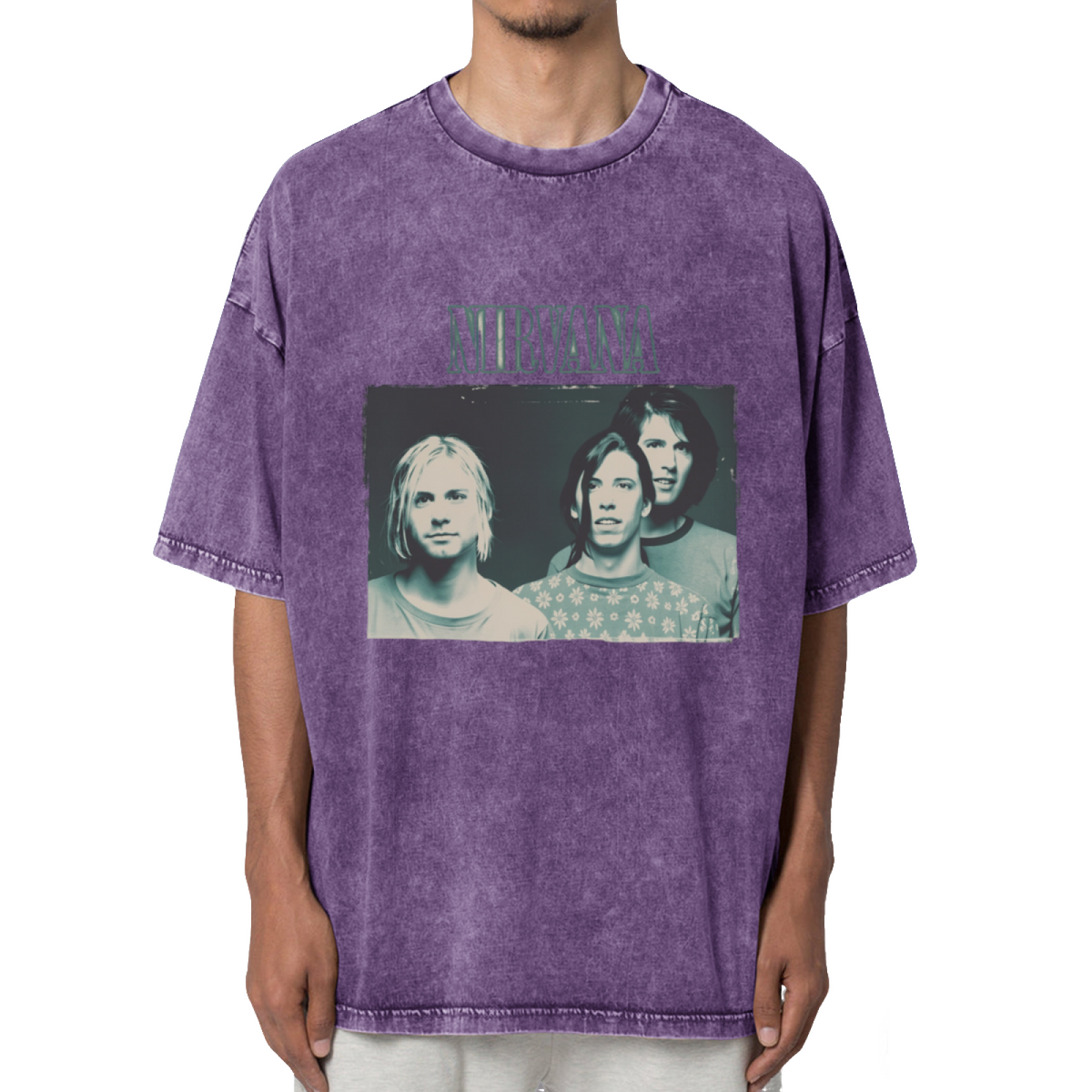 Nirvana Blue Gray Band Photo Washed Tee