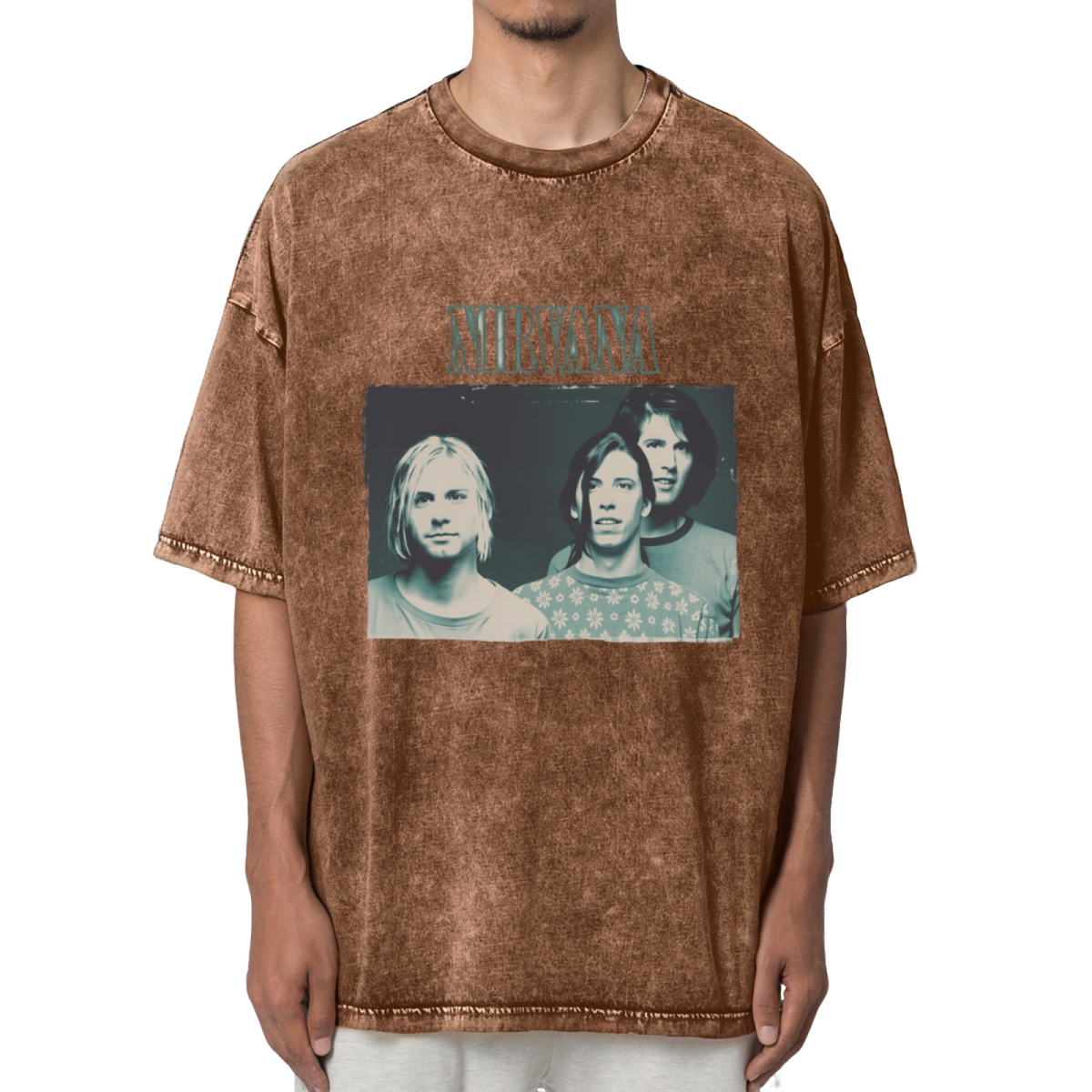 Nirvana Blue Gray Band Photo Washed Tee