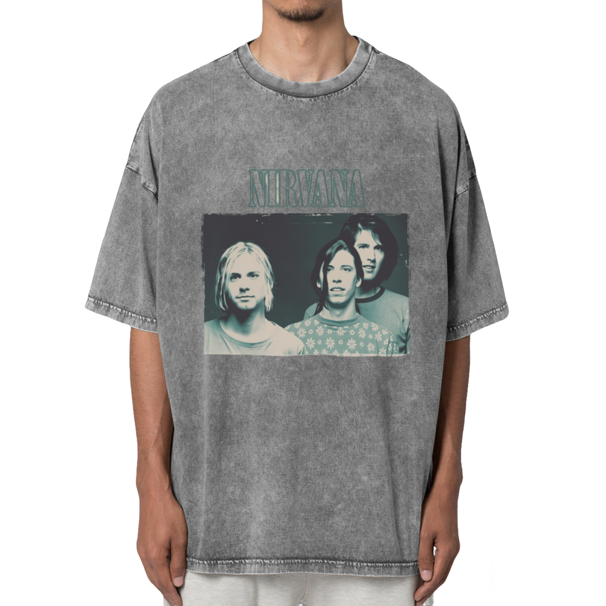 Nirvana Blue Gray Band Photo Washed Tee