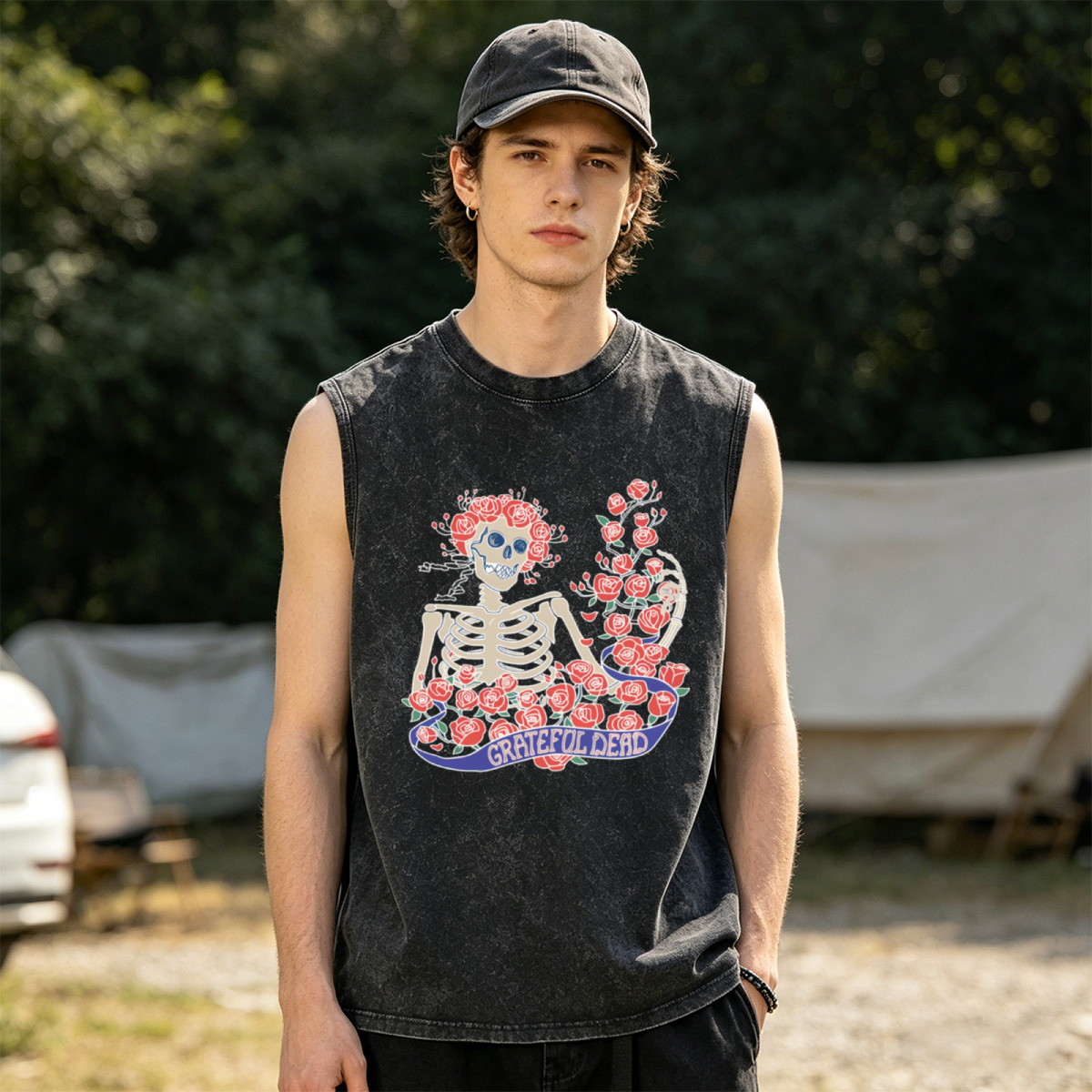 Grateful Dead washed graphic tank top with Batik Bertha Tie Dye graphic
