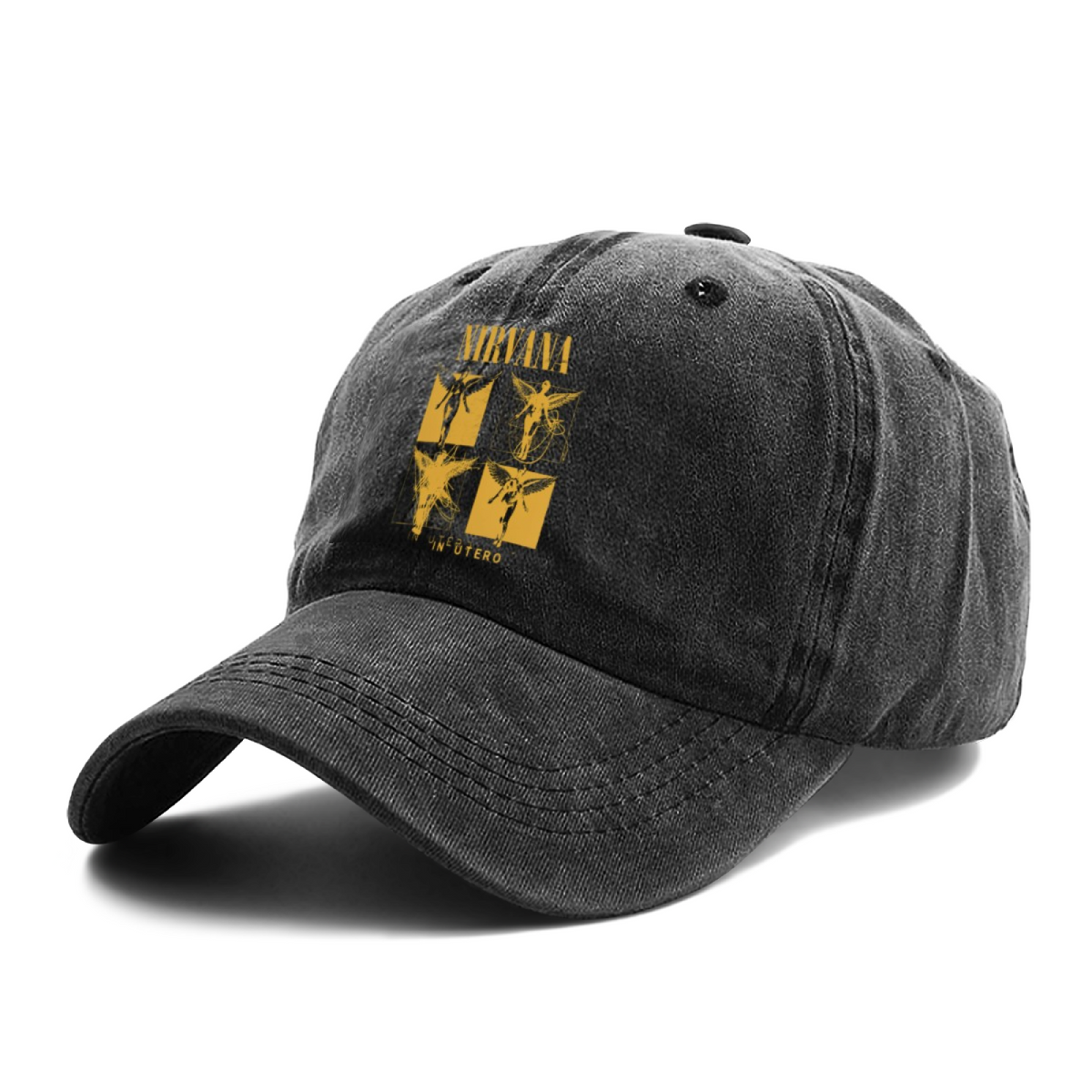 Gray Nirvana In Utero Sketch Washed Baseball Cap; sketch-style Nirvana In Utero graphic