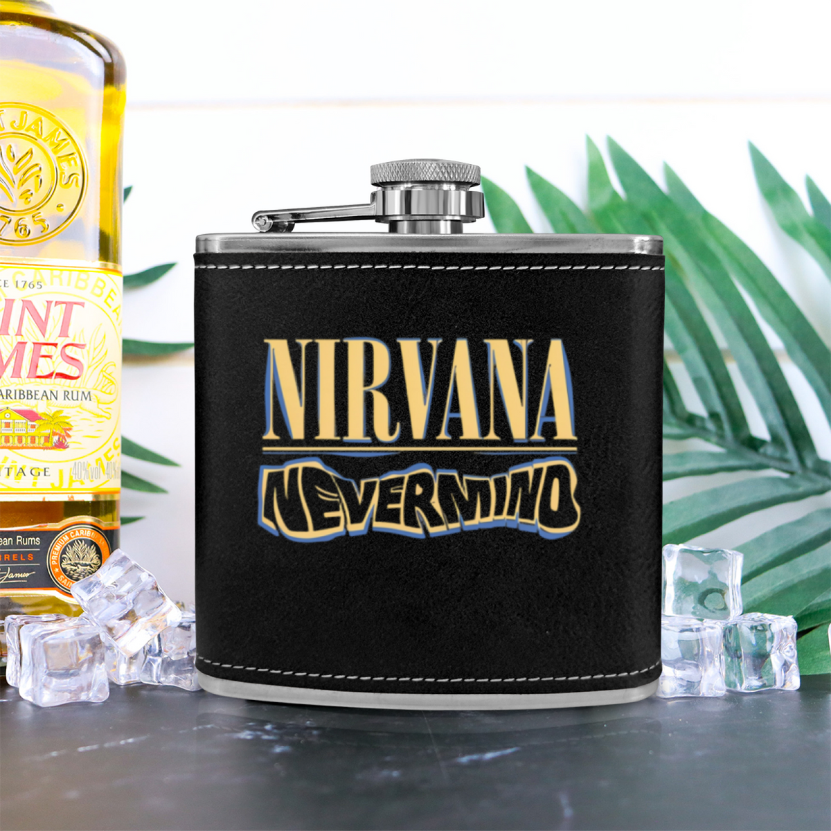 Nirvana Rough Sketch 6oz vintage-style stainless steel hip flask product image