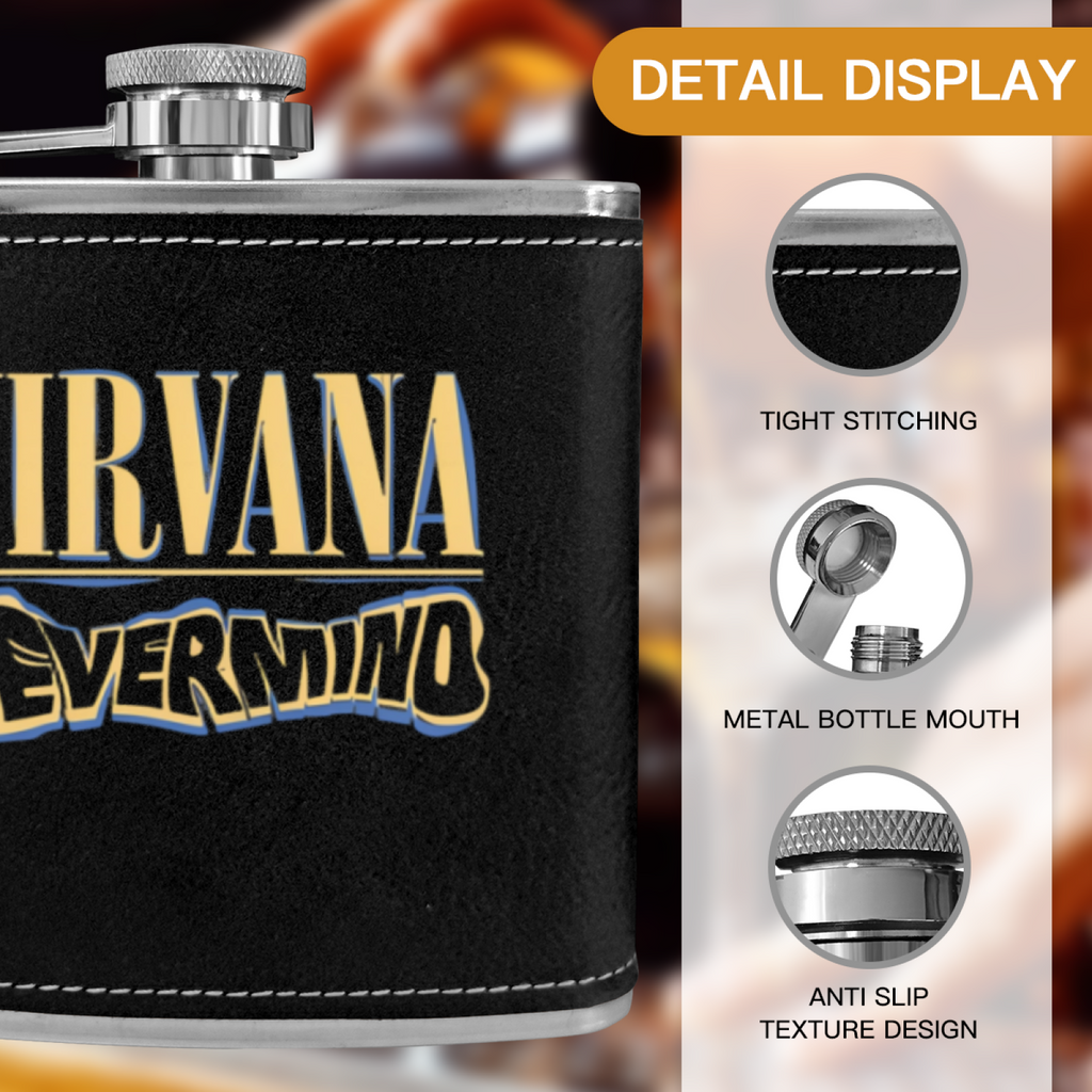 Nirvana Rough Sketch 6oz vintage-style stainless steel hip flask product image