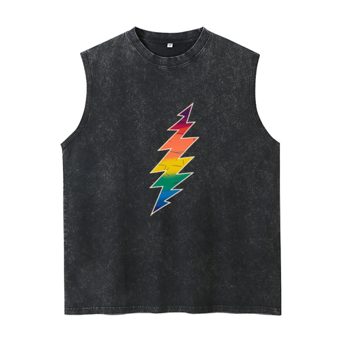 Grateful Dead washed graphic tank top with Blue With A Colorful Lightning Bolt graphic