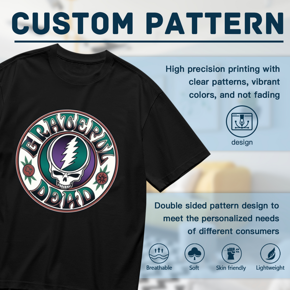 Grateful Dead Blue with a logo on a white background graphic T-shirt product image