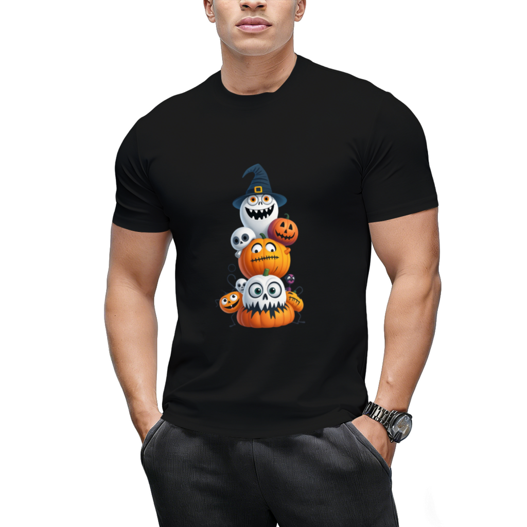 Pumpkin and Skeleton Halloween Stack Graphic T-Shirt
