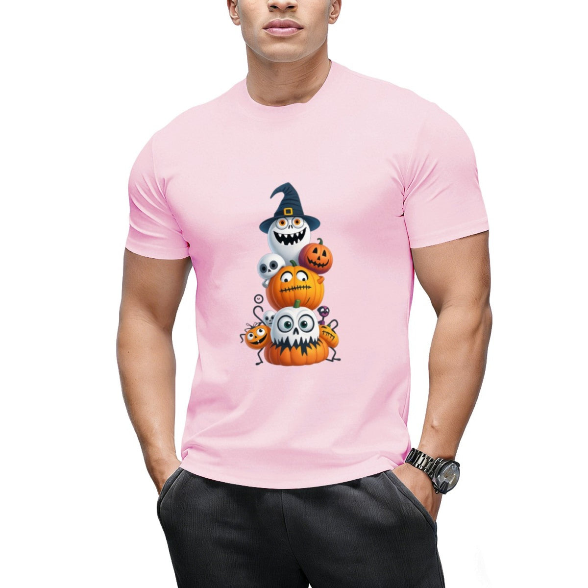 Pumpkin and Skeleton Halloween Stack Graphic T-Shirt